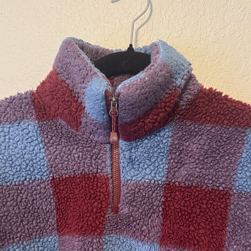 Eddie Bauer Burgundy and Blue Sherpa Teddy Jacket - Picture 6 of 9